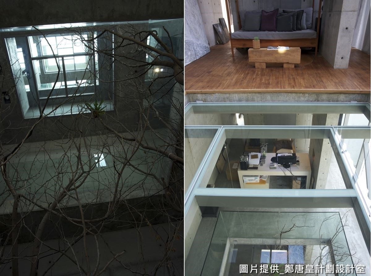 建築物的高樓層有著天井設計,可從上往下看見貫穿建築物的大樹,並賞覽底部景色。 建築物的高樓層有著天井設計,可從上往下看見貫穿建築物的大樹,並賞覽底部景色。
