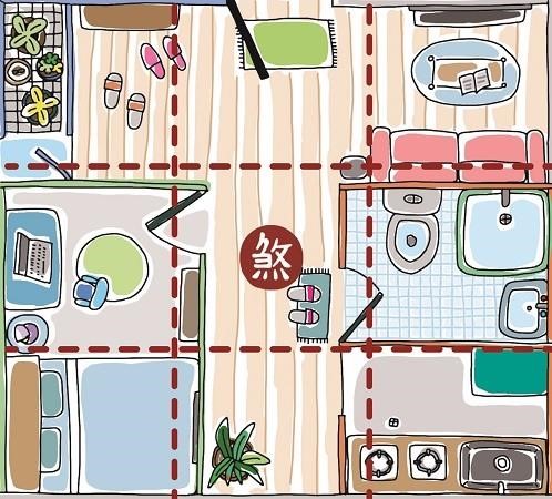 房子中央處若為走道,易使居住者奔波忙碌。插畫提供©黑羊 房子中央處若為走道,易使居住者奔波忙碌。插畫提供©黑羊
