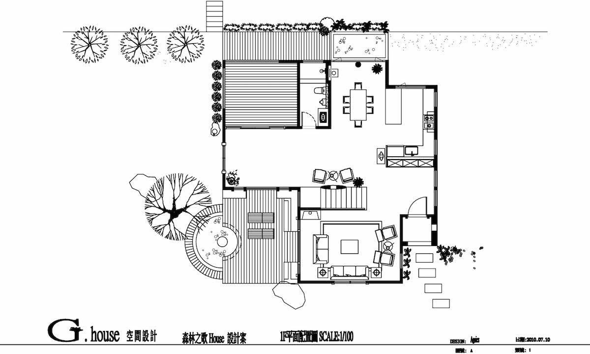 1F平面圖 A玄關/B客廳/C廚房/D餐廳/E衛浴/F和室/G緩衝空間兼過道/H戶外露台 攝影_Yvonne 1F平面圖 A玄關/B客廳/C廚房/D餐廳/E衛浴/F和室/G緩衝空間兼過道/H戶外露台 攝影_Yvonne
