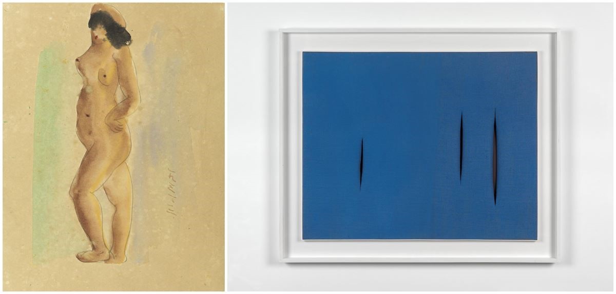 展出作品 : 陳澄波_立姿裸女-31.12(5)_尊彩藝術中心(左);Lucio Fontana 盧西歐•封塔納_預期的空間概念_Massimo de Carlo (右) 展出作品 : 陳澄波_立姿裸女-31.12(5)_尊彩藝術中心(左);Lucio Fontana 盧西歐•封塔納_預期的空間概念_Massimo de Carlo (右)