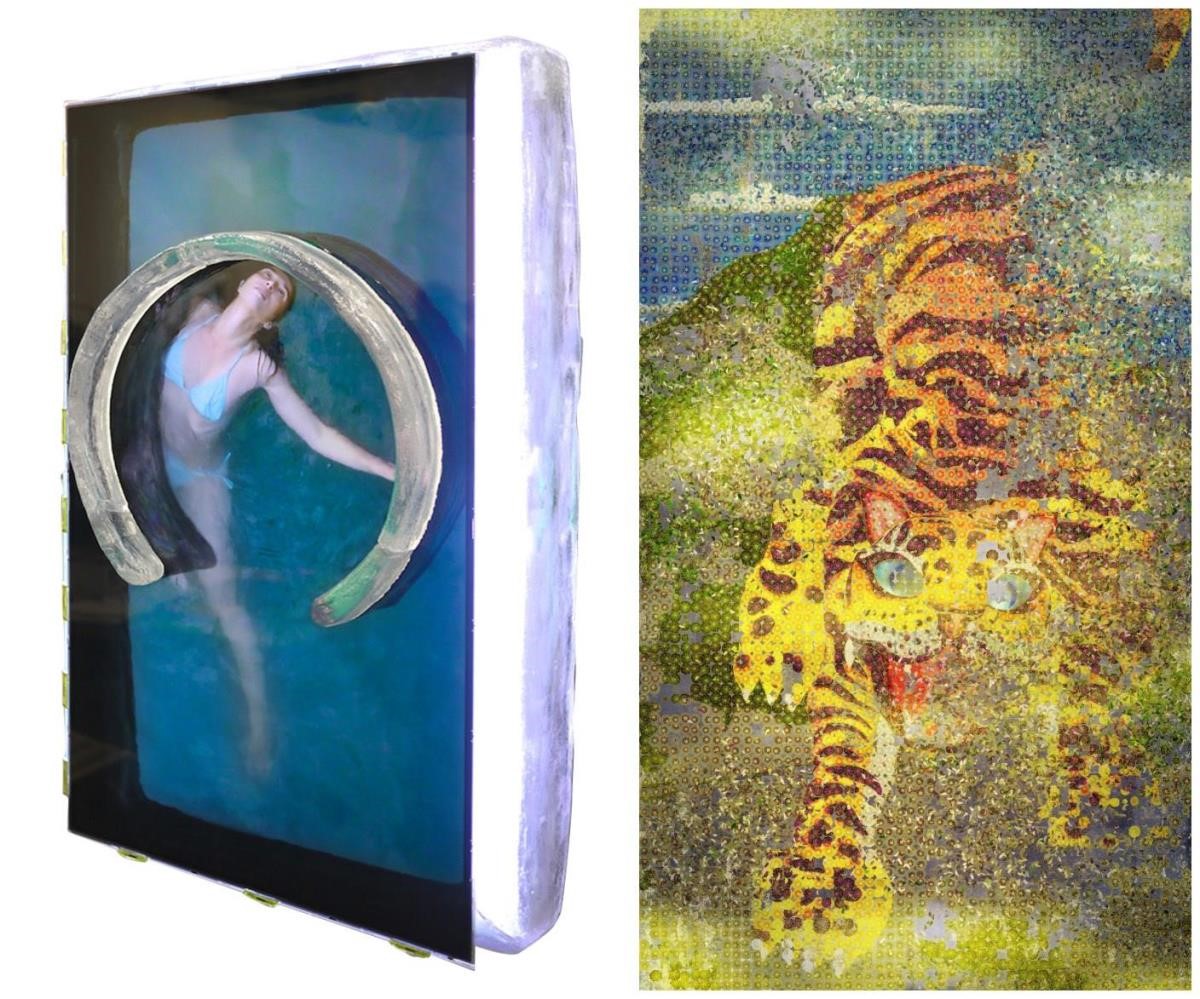 展出作品 : Marck_New Freedom_Bluerider 畫廊 (左);TeamLab_菊虎/曇花一現系列_Ikkan Art Gallery (右) 展出作品 : Marck_New Freedom_Bluerider 畫廊 (左);TeamLab_菊虎/曇花一現系列_Ikkan Art Gallery (右)