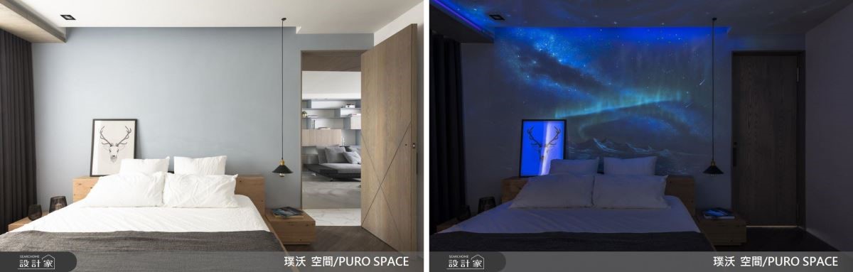 以星空彩繪作為主臥天花設計,為屋主帶回旅行的記憶。 以星空彩繪作為主臥天花設計,為屋主帶回旅行的記憶。