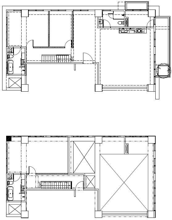 (BEFORE)原本建商的一字型樓梯切斷樓上與樓下的互動,空間也相當侷促。 (BEFORE)原本建商的一字型樓梯切斷樓上與樓下的互動,空間也相當侷促。